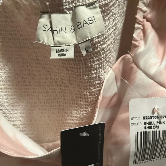 Sachin + Babi Pink and Cream Peplum Puff Sleeve Blouse